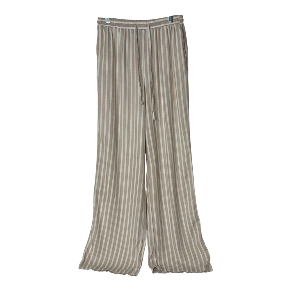 Fusionista Tan & Cream Striped Lightweight Pants Beach Summer‎ Women's Medium
